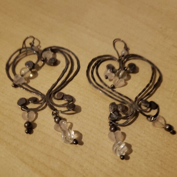 Silver and Rose Quartz Dangle Earrings - Picture 1 of 5